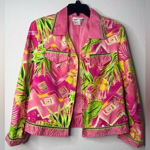 Nancy Bolen Vintage Tropical Floral Jacket 100% Silk Beaded